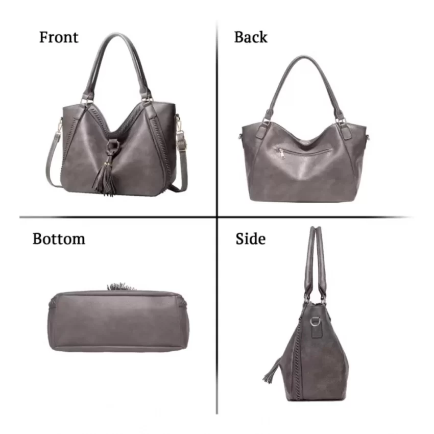 Generic Women's PU Leather Large Shoulder Zipper Handbag (Grey) - Image 2
