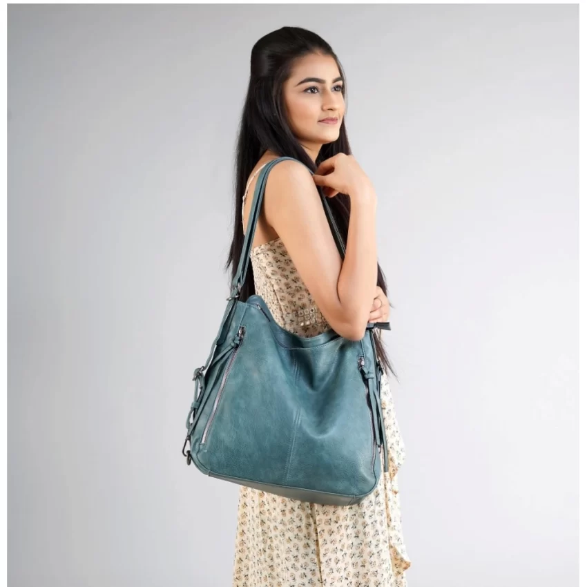 Generic Women's PU Leather Medium Shoulder Zipper Handbag (Blue) - Image 4