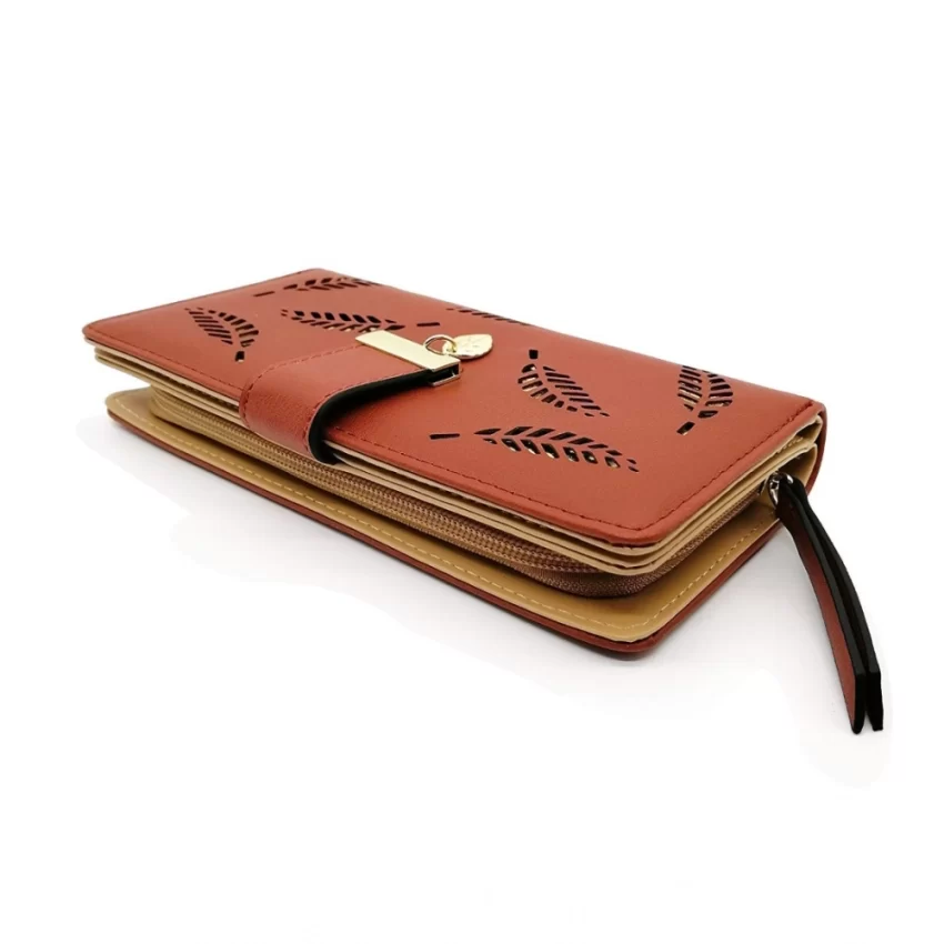Generic Women's Faux Leather Medium Snap Button Wallet (Brown) - Image 2