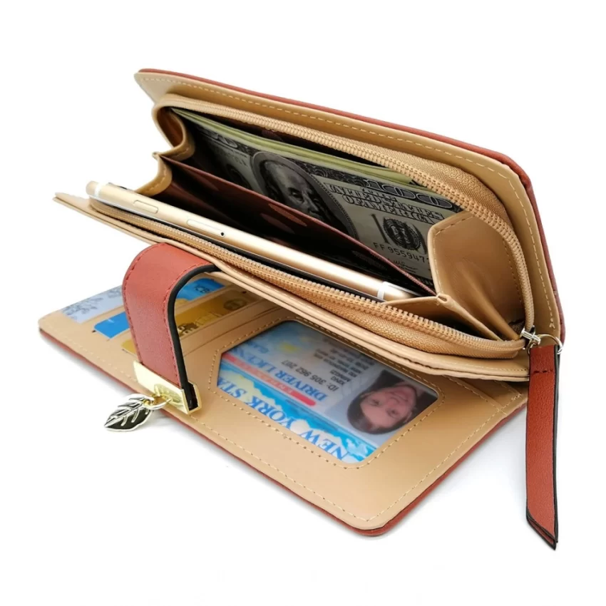 Generic Women's Faux Leather Medium Snap Button Wallet (Brown) - Image 3
