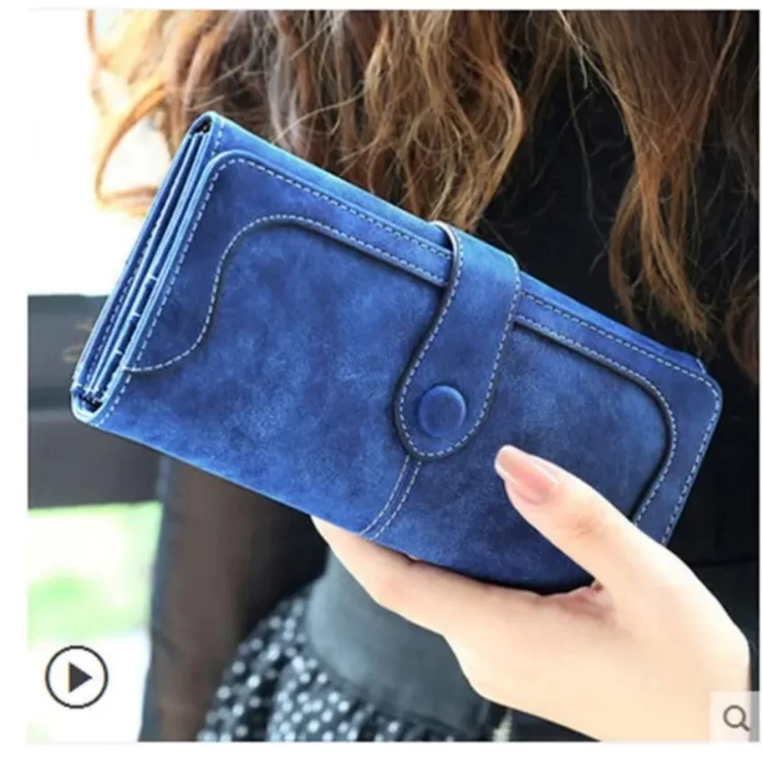 Generic Women's Faux Leather Medium Snap Button Wallet (Dark Blue) - Image 2