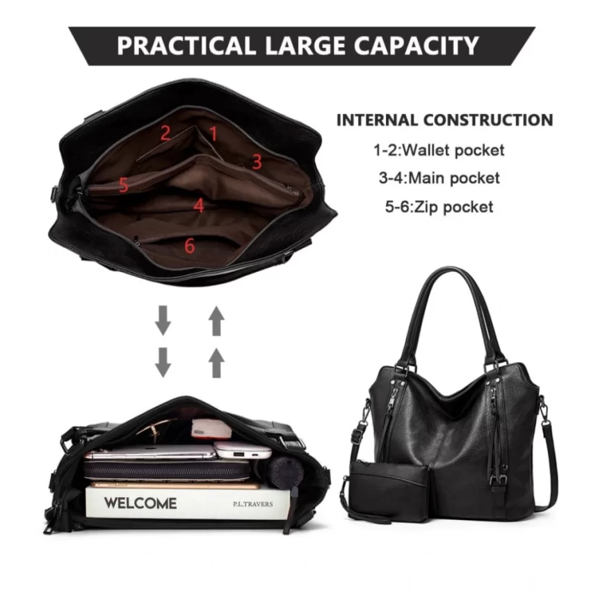 Generic Women's PU Leather Large Shoulder Zipper Handbag (Black) - Image 3