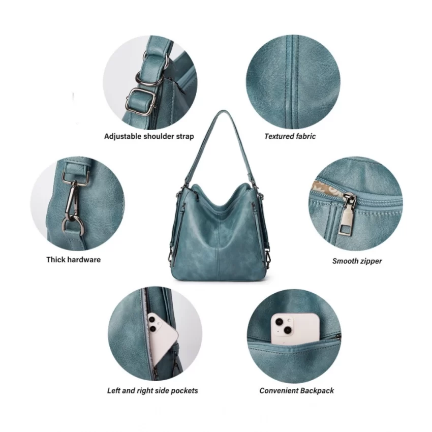 Generic Women's PU Leather Medium Shoulder Zipper Handbag (Blue) - Image 2