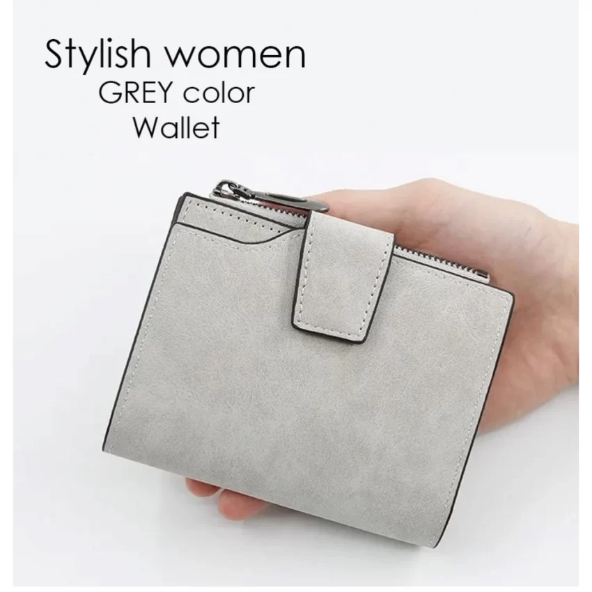 Generic Women's Vegan Leather Small Zipper Wallet (Grey) - Image 3