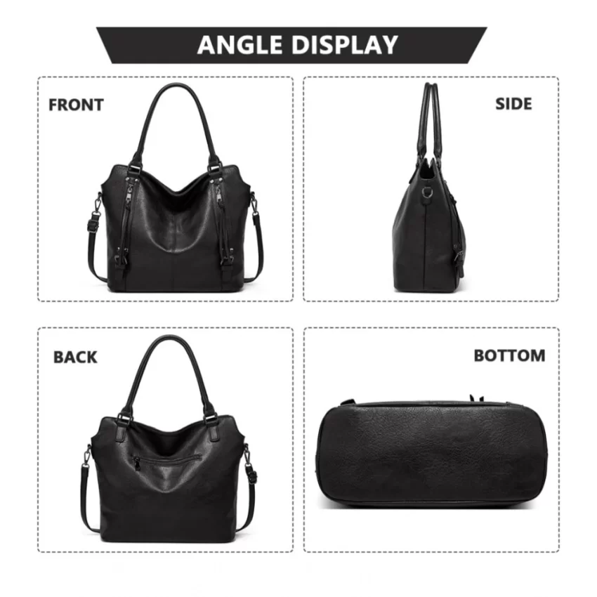 Generic Women's PU Leather Large Shoulder Zipper Handbag (Black) - Image 4