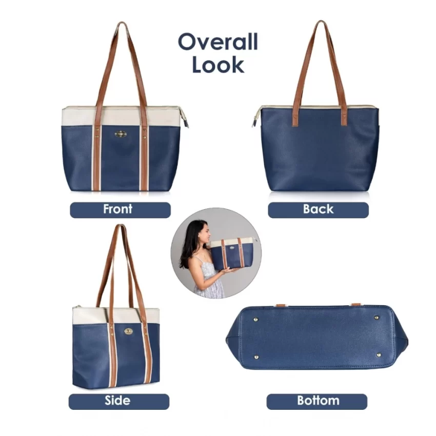 Generic Women's Faux Leather Large Shoulder Zipper Handbag (Dark Blue) - Image 4
