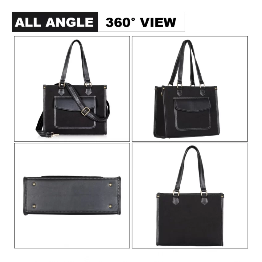 Generic Women's Canvas Medium Top handle Satchel Zipper Handbag (Black) - Image 4