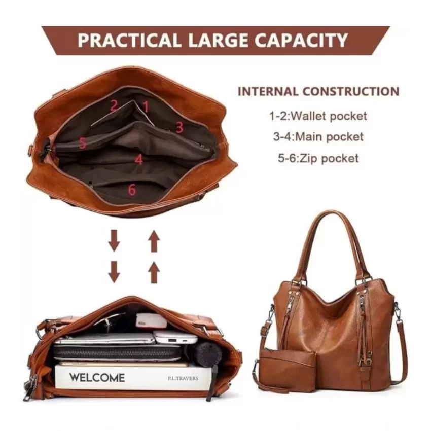 Generic Women's PU Leather Large Shoulder Zipper Handbag (Brown) - Image 2