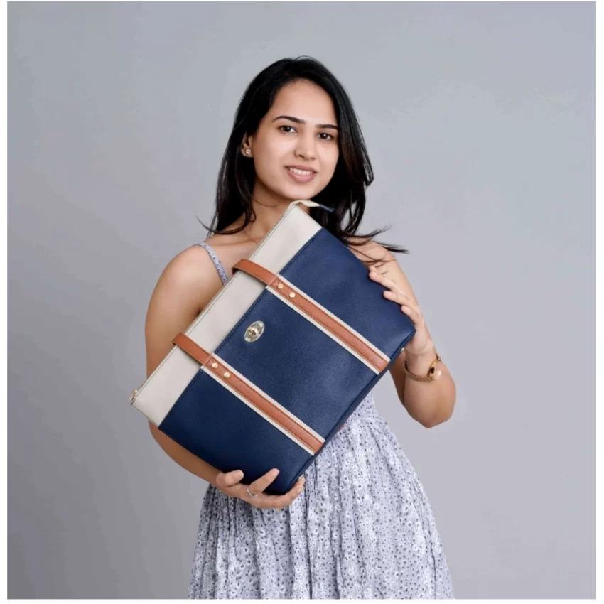 Generic Women's Faux Leather Large Shoulder Zipper Handbag (Dark Blue) - Image 3