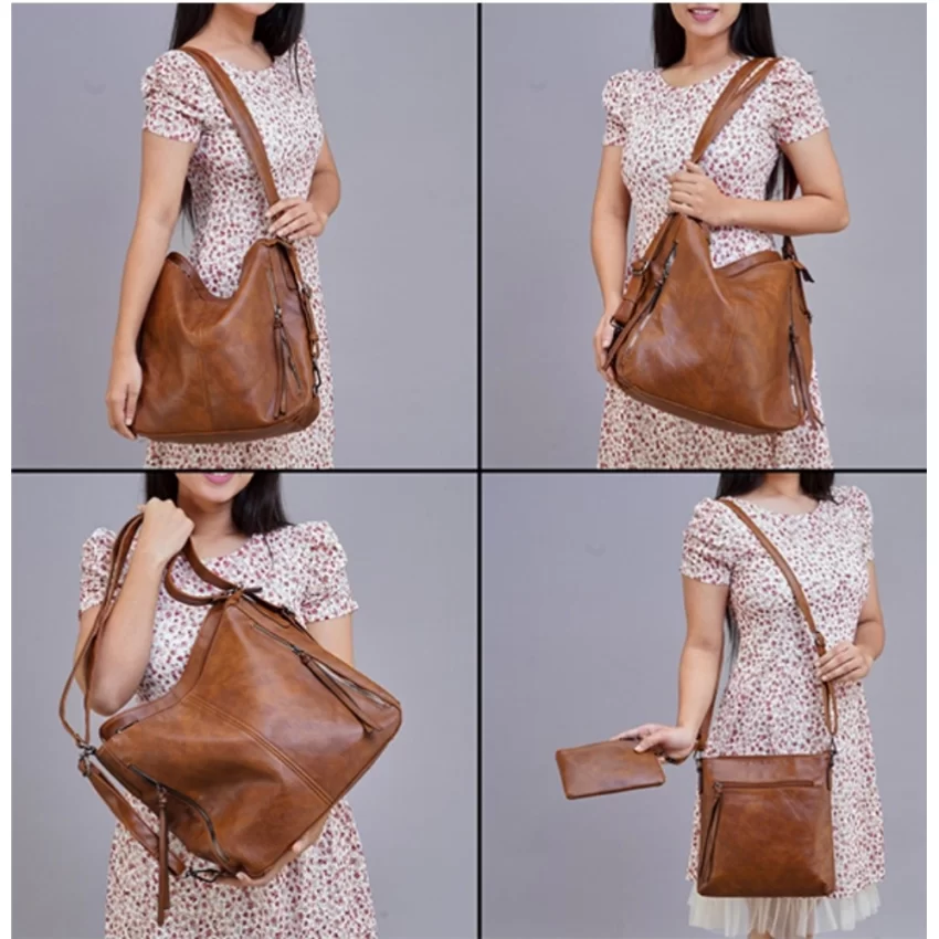 Generic Women's PU Leather Medium Shoulder Zipper Handbag (Brown) - Image 4