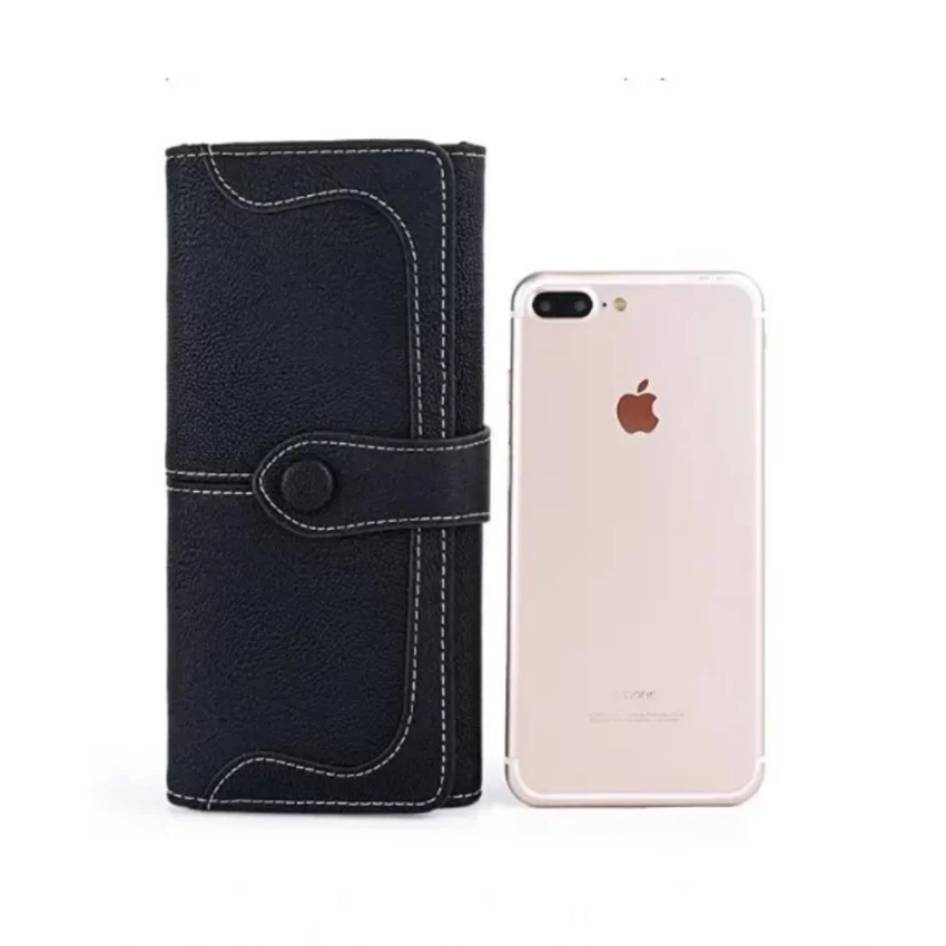 Generic Women's Faux Leather Medium Snap Button Wallet (Black) - Image 4