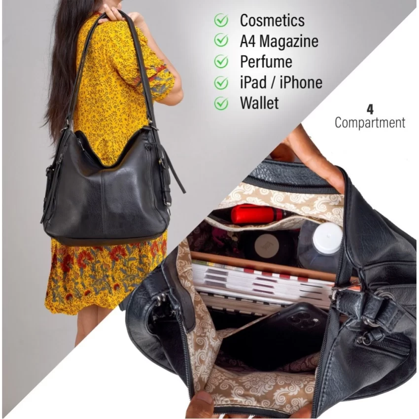 Generic Women's PU Leather Medium Shoulder Zipper Handbag (Black) - Image 2
