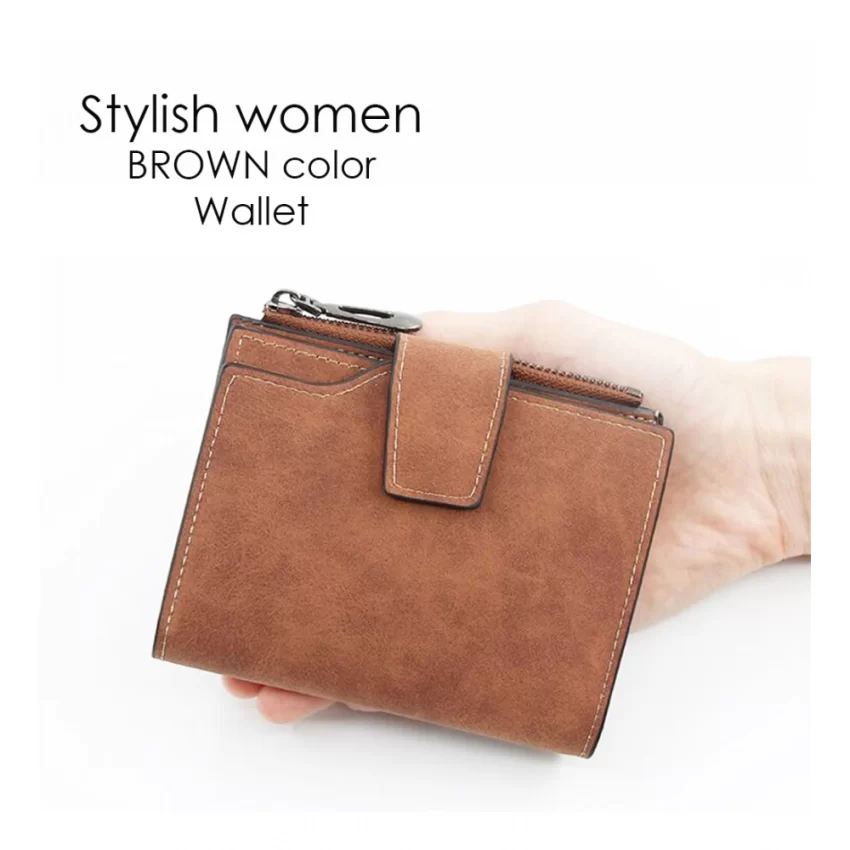 Generic Women's Vegan Leather Small Zipper Wallet (Brown ) - Image 4
