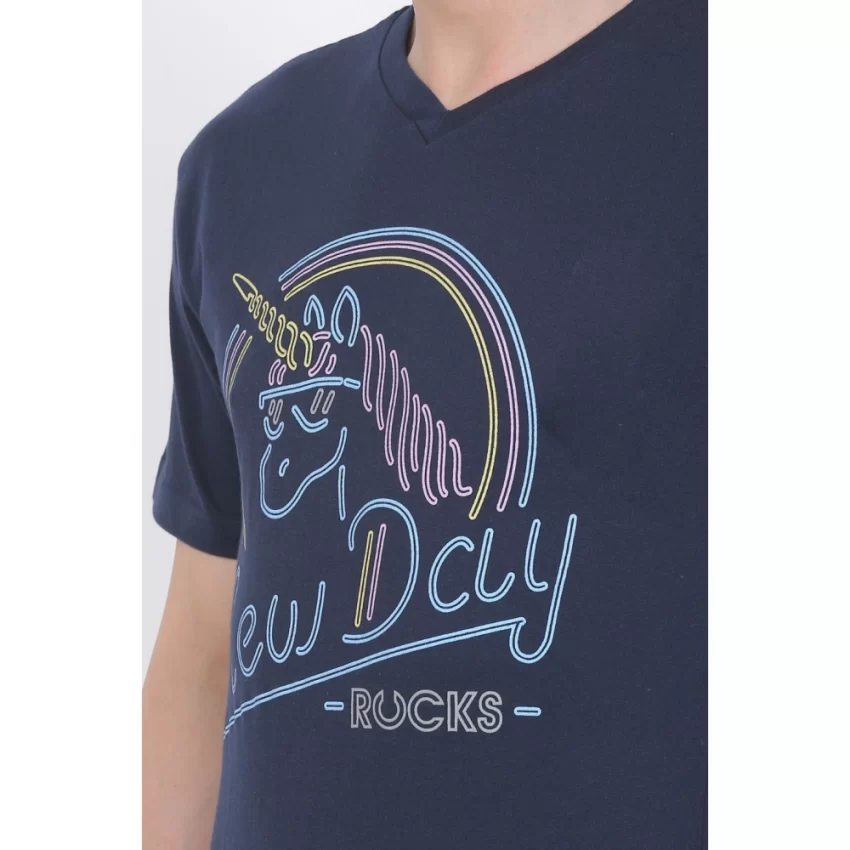 Generic Men's Cotton Jersey V Neck Printed Tshirt (Navy) - Image 4
