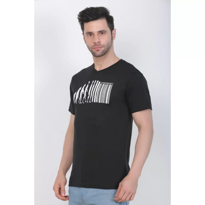 Generic Men's Cotton Jersey V Neck Printed Tshirt (Black) - Image 8