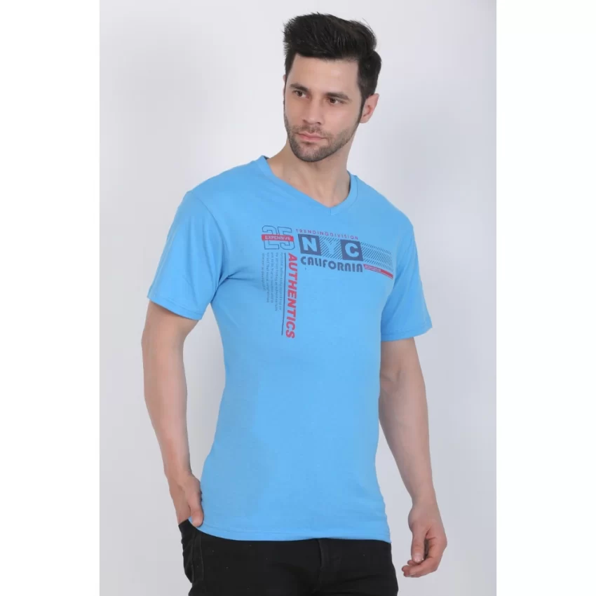 Generic Men's Cotton Jersey V Neck Printed Tshirt (Turquoise Blue) - Image 6