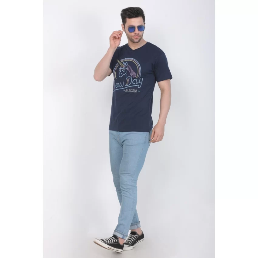 Generic Men's Cotton Jersey V Neck Printed Tshirt (Navy) - Image 3