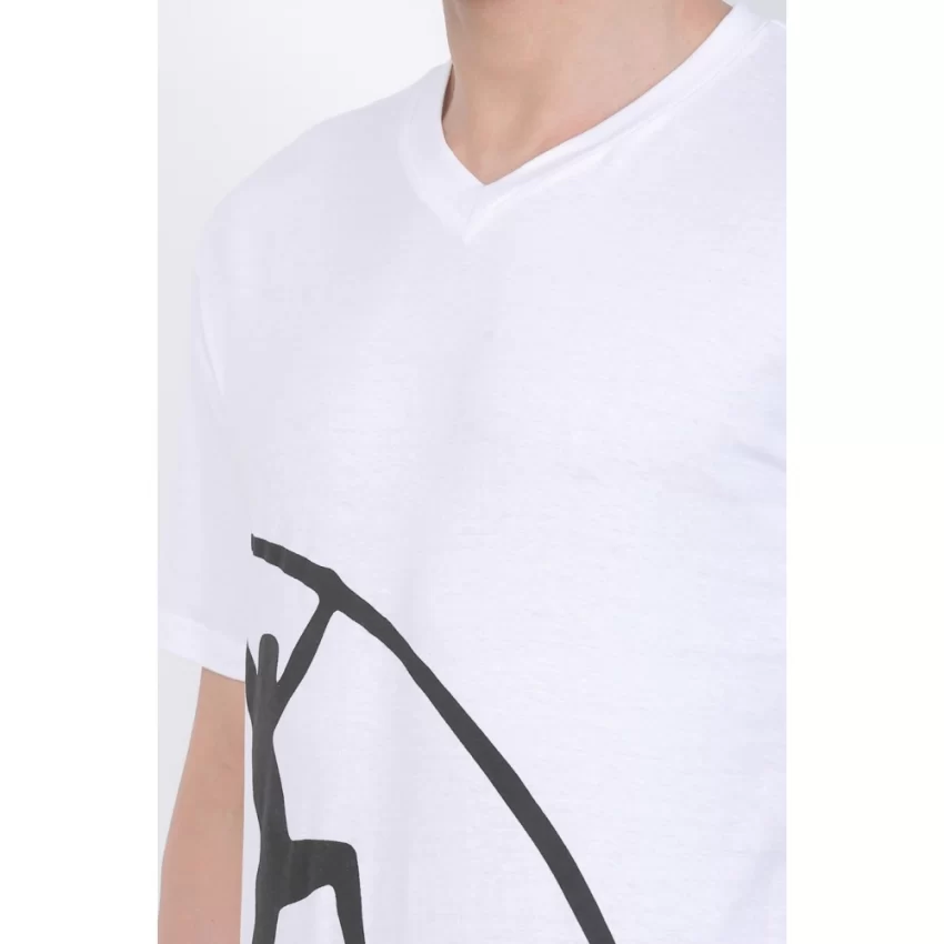 Generic Men's Cotton Jersey V Neck Printed Tshirt (White) - Image 4