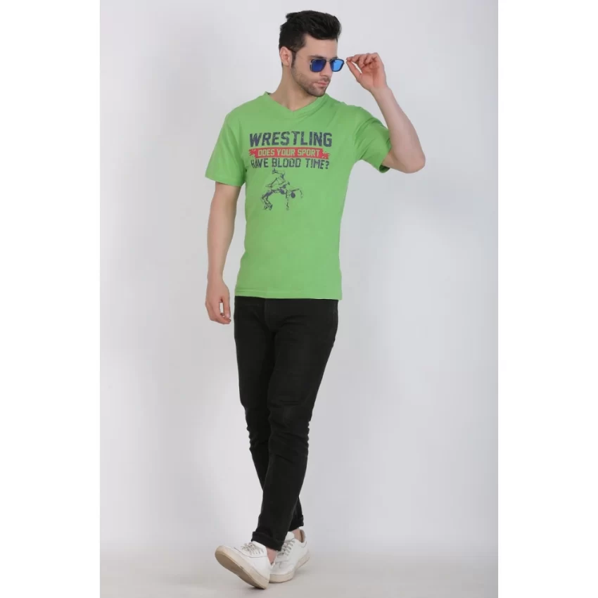 Generic Men's Cotton Jersey V Neck Printed Tshirt (Pale Green) - Image 4