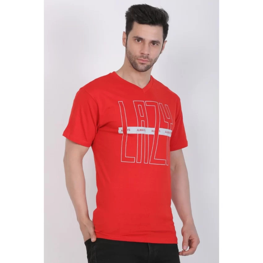 Generic Men's Cotton Jersey V Neck Printed Tshirt (Red) - Image 5