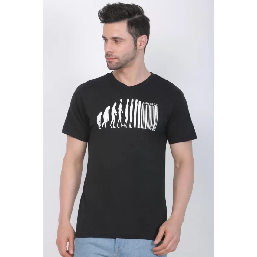 Generic Men's Cotton Jersey V Neck Printed Tshirt (Black) - Image 3