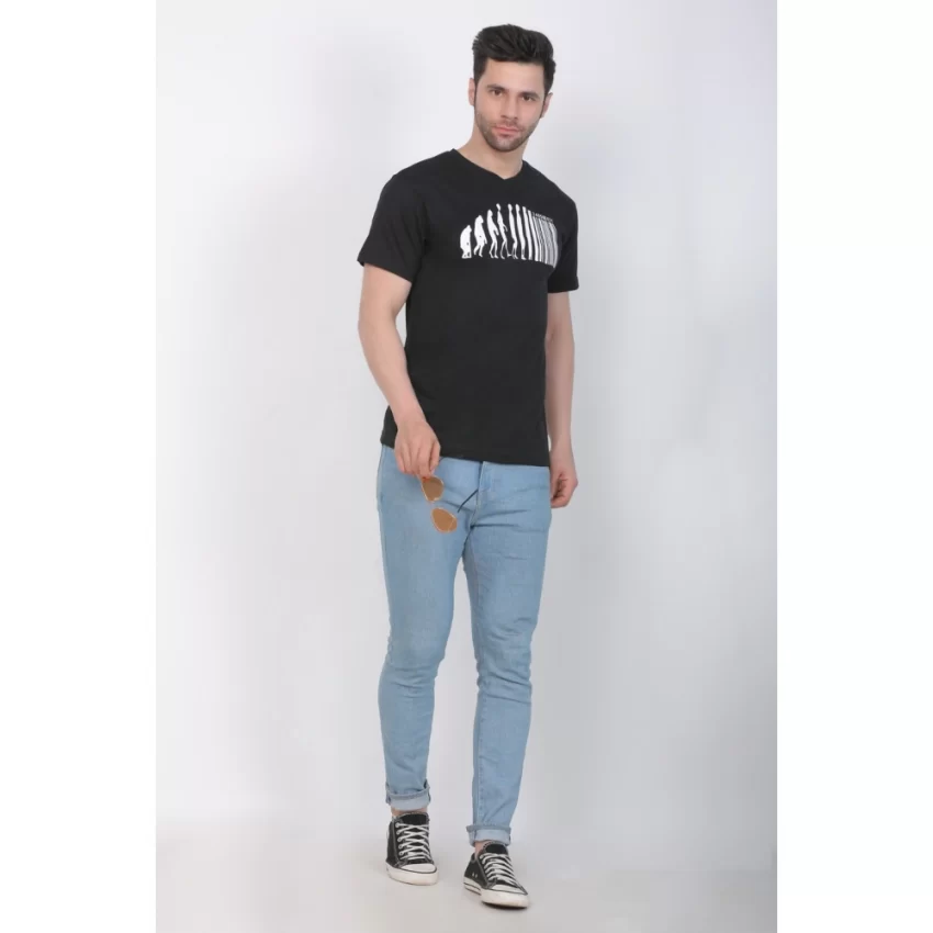 Generic Men's Cotton Jersey V Neck Printed Tshirt (Black) - Image 5