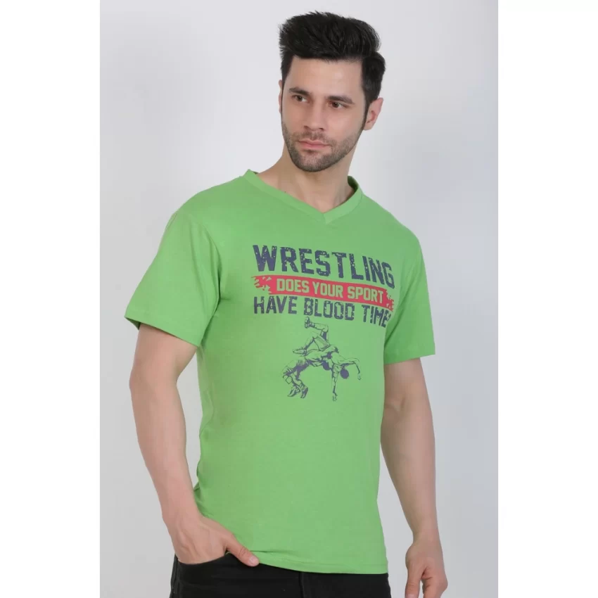 Generic Men's Cotton Jersey V Neck Printed Tshirt (Pale Green) - Image 6