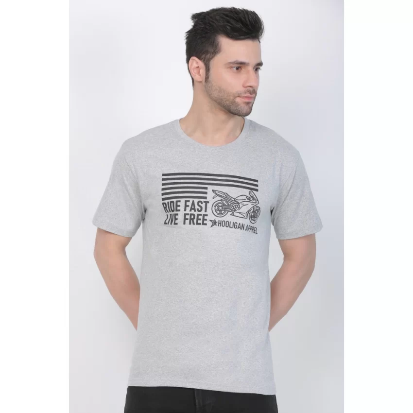 Generic Men's Cotton Jersey Round Neck Printed Tshirt (Grey Melange) - Image 3