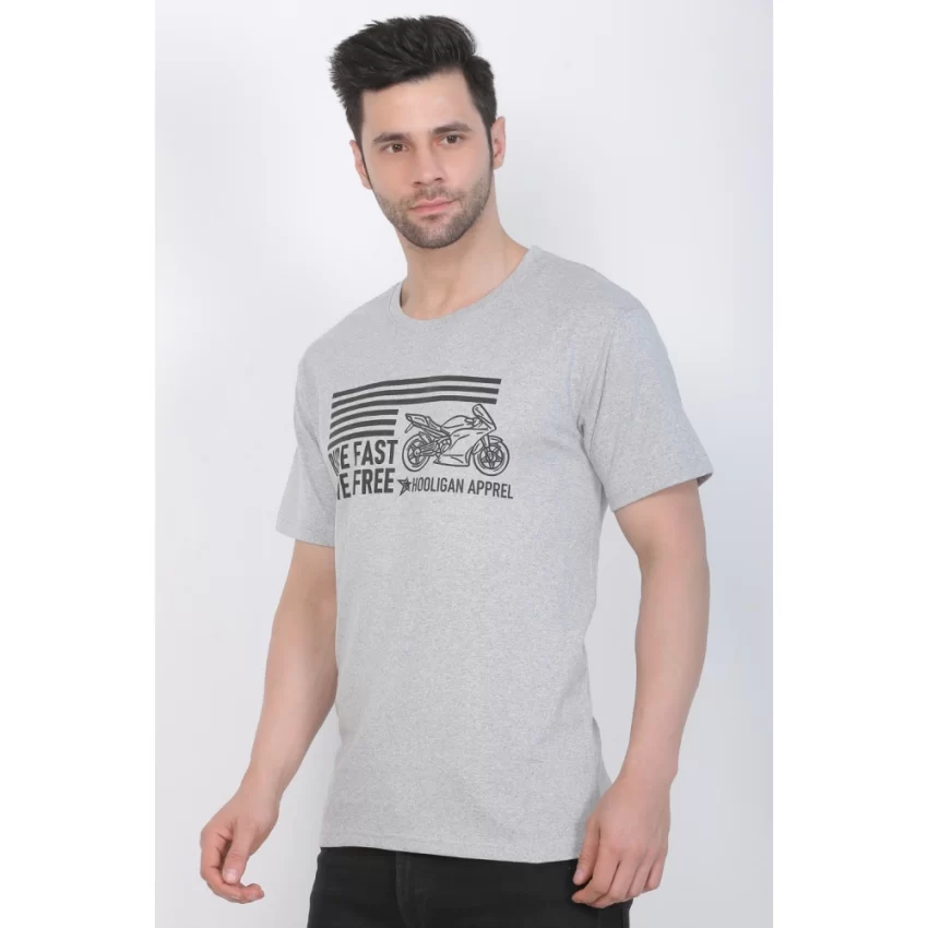 Generic Men's Cotton Jersey Round Neck Printed Tshirt (Grey Melange) - Image 8
