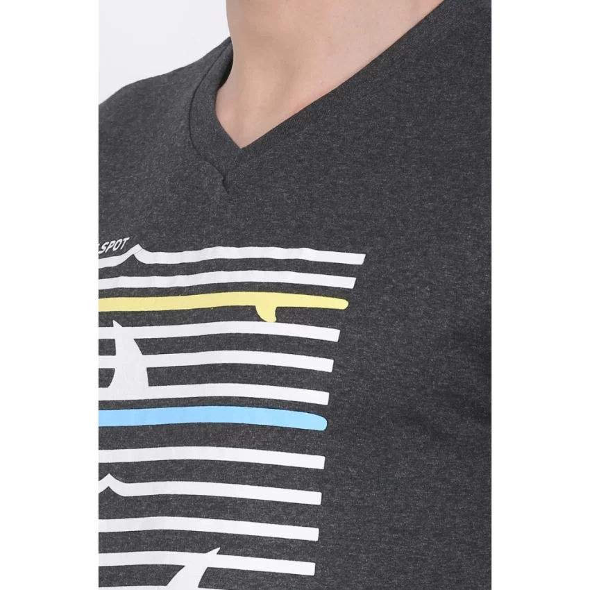 Generic Men's Cotton Jersey V Neck Printed Tshirt (Charcoal Melange) - Image 5