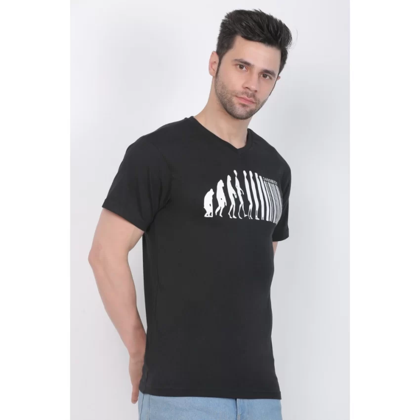 Generic Men's Cotton Jersey V Neck Printed Tshirt (Black) - Image 4