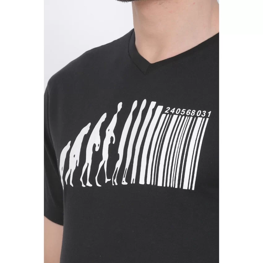 Generic Men's Cotton Jersey V Neck Printed Tshirt (Black) - Image 6