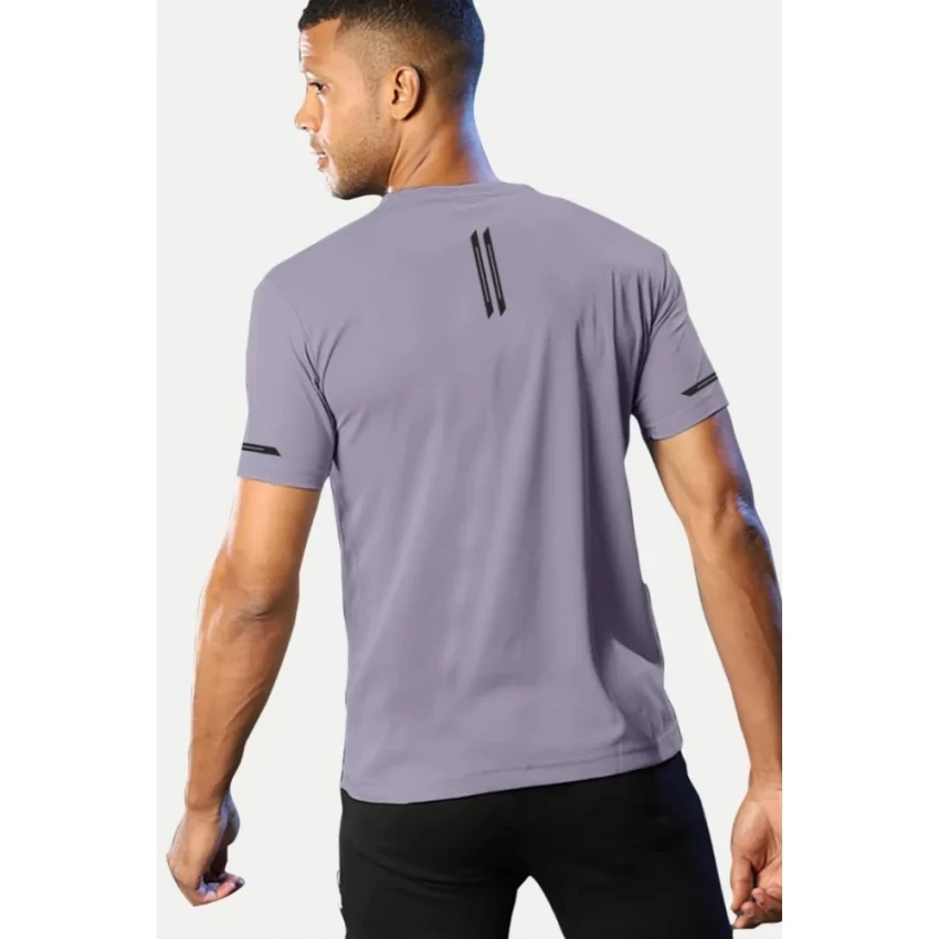 Generic Men's Casual Half sleeve Solid Polyester Crew Neck T-shirt (Lilac) - Image 2