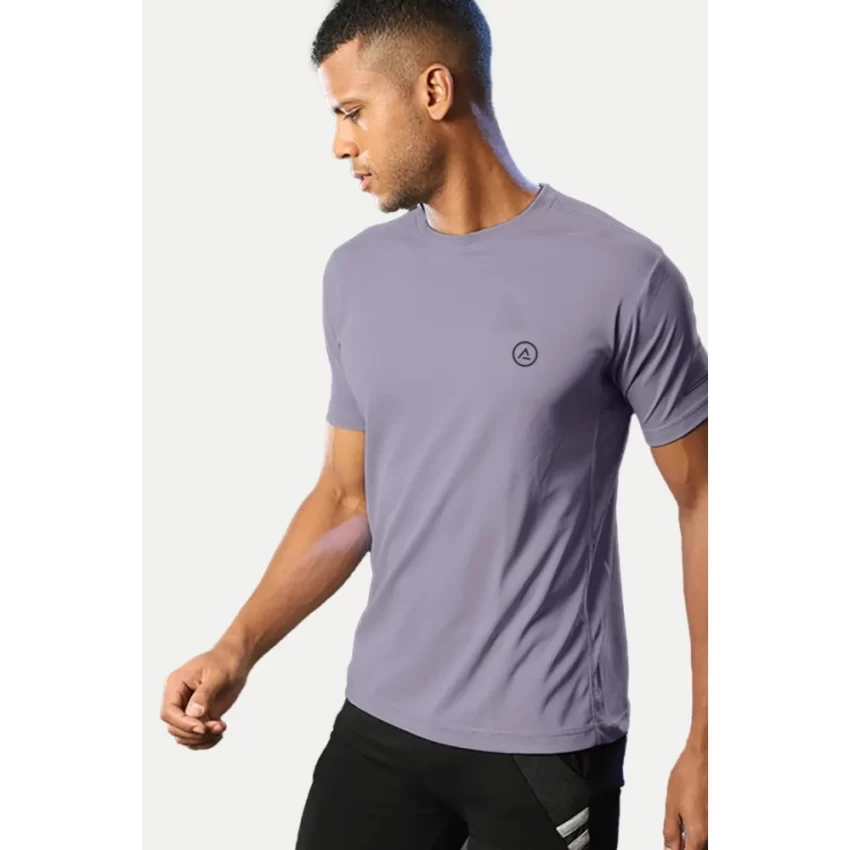 Generic Men's Casual Half sleeve Solid Polyester Crew Neck T-shirt (Lilac) - Image 6