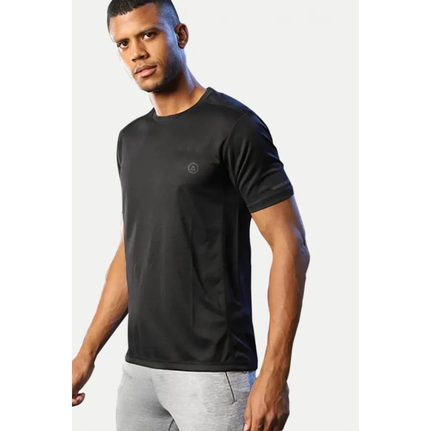 Generic Men's Casual Half sleeve Solid Polyester Crew Neck T-shirt (Black) - Image 3