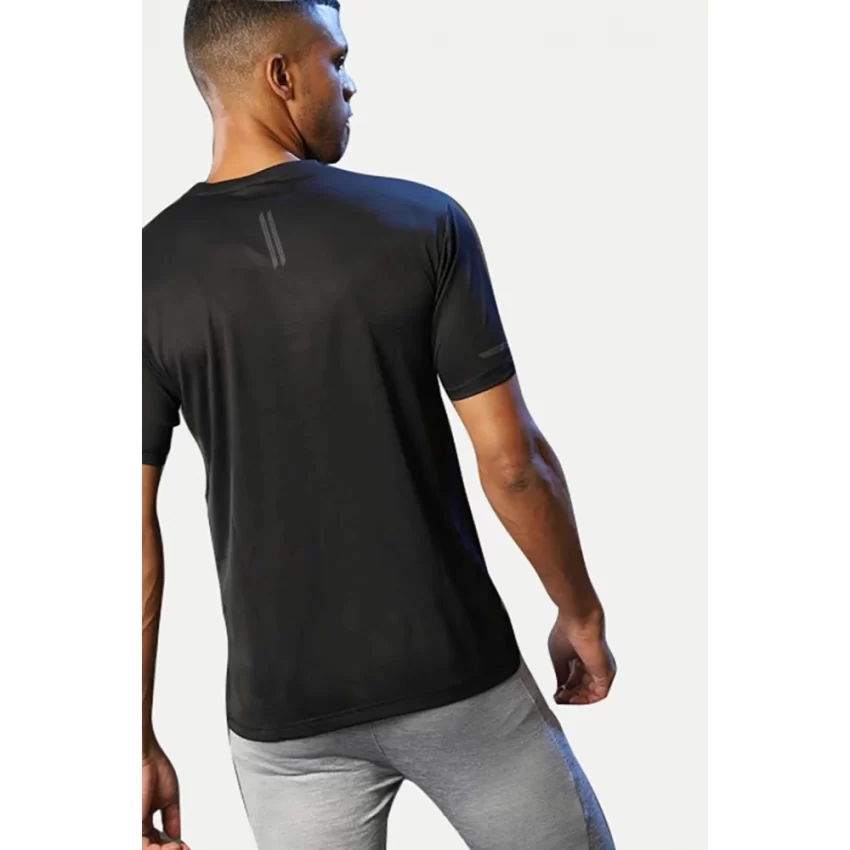 Generic Men's Casual Half sleeve Solid Polyester Crew Neck T-shirt (Black) - Image 2