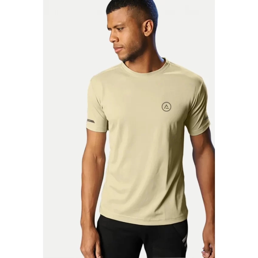 Generic Men's Casual Half sleeve Solid Polyester Crew Neck T-shirt (Sand) - Image 6