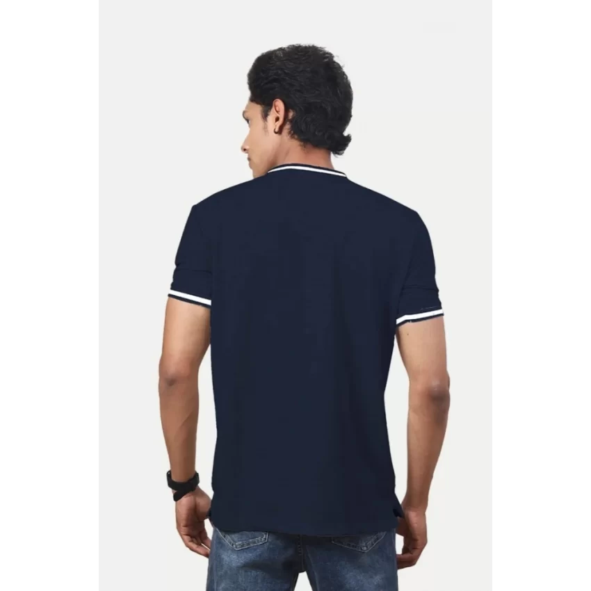 Generic Men's Casual Half sleeve Solid Polyester Crew Neck T-shirt (Navy) - Image 2