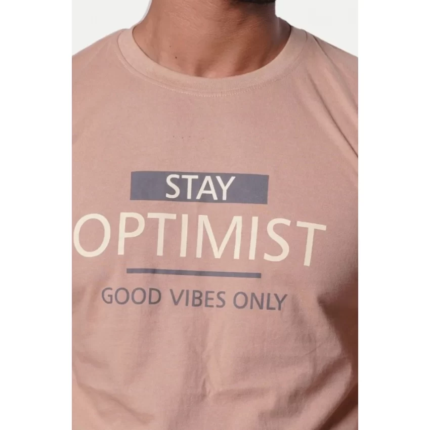 Generic Men's Casual Half sleeve Optimist Printed Cotton Crew Neck T-shirt (Pink) - Image 3