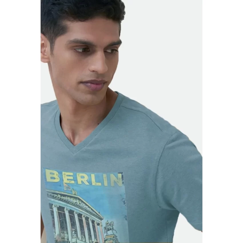 Generic Men's Casual Half sleeve Digital Printed Cotton Crew Neck T-shirt (Teal) - Image 3