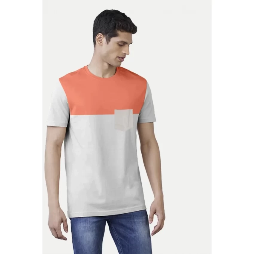 Generic Men's Casual Half sleeve Solid Cotton Round Neck T-shirt (Beige) - Image 3
