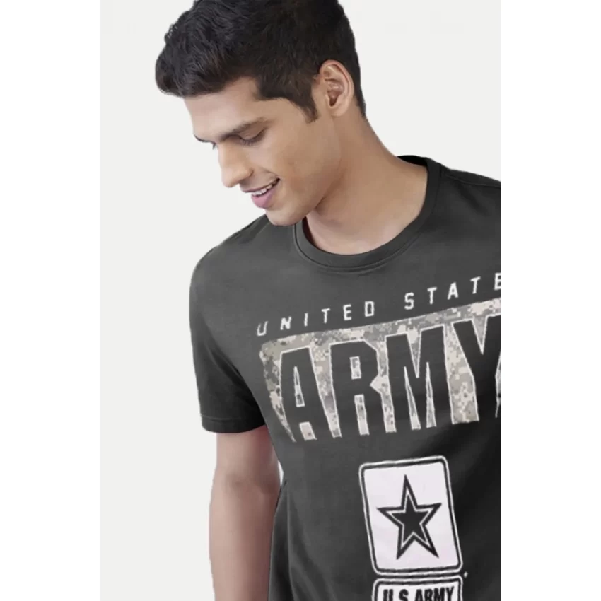 Generic Men's Casual Half sleeve Printed Cotton Round Neck T-shirt (Dark Grey) - Image 3