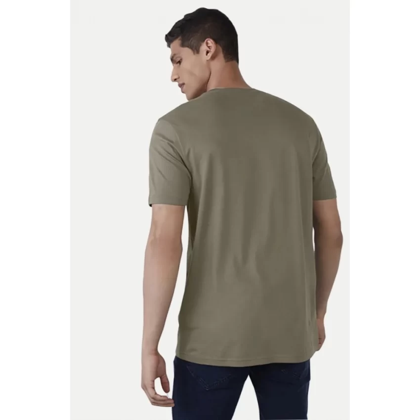 Generic Men's Casual Half sleeve Printed Cotton Crew Neck T-shirt (Olive) - Image 2