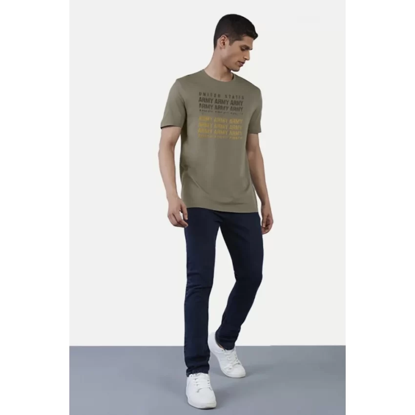 Generic Men's Casual Half sleeve Printed Cotton Crew Neck T-shirt (Olive) - Image 5