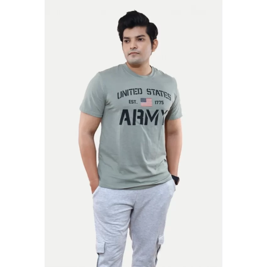 Generic Men's Casual Half sleeve Printed Cotton Crew Neck T-shirt (Grey) - Image 3