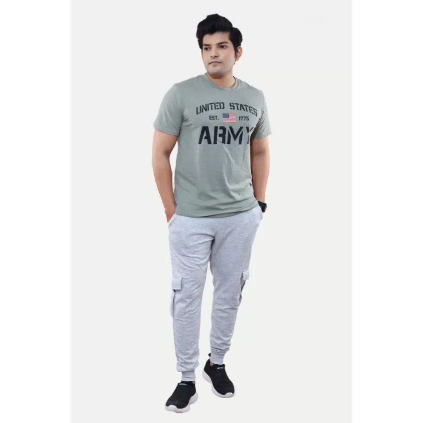 Generic Men's Casual Half sleeve Printed Cotton Crew Neck T-shirt (Grey) - Image 5