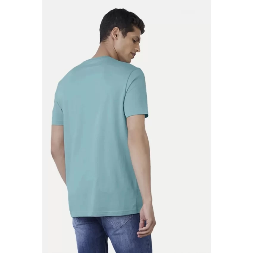 Generic Men's Casual Half sleeve Printed Cotton Crew Neck T-shirt (Light Blue) - Image 2