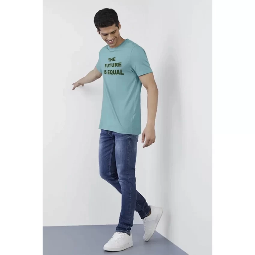 Generic Men's Casual Half sleeve Printed Cotton Crew Neck T-shirt (Light Blue) - Image 5