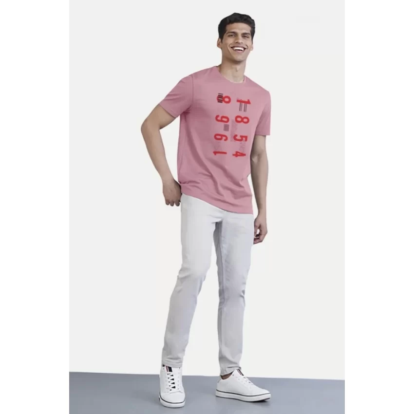 Generic Men's Casual Half sleeve Printed Cotton Crew Neck T-shirt (Pink) - Image 5