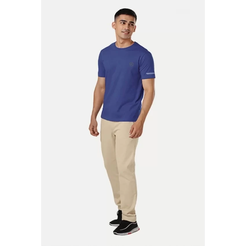 Generic Men's Casual Half sleeve Solid Polyester Crew Neck T-shirt (Blue) - Image 5
